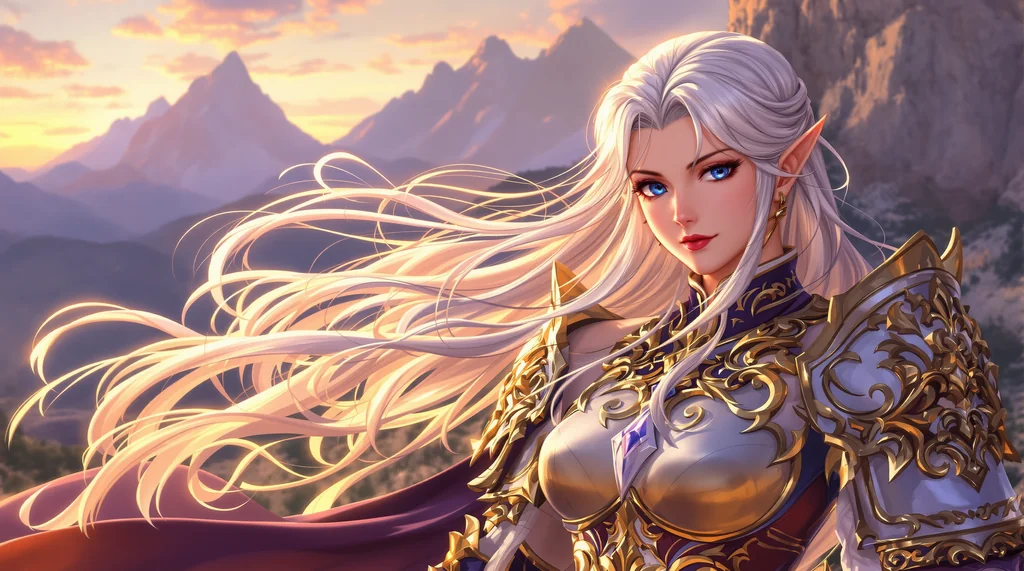 Anime warrior princess, silver hair